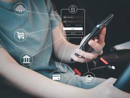 young woman logging in data security Access to user information, protect personal information photo