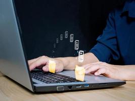 Businessman who is transferring data files data migration Backing up documents within the organization through a digital virtual window photo