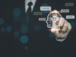 Business people using artificial intelligence chatbot AI Market analysis, investment, problem solving from a large network photo