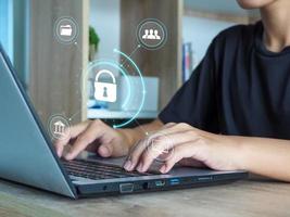 cyber security concept Document file access authentication, financial banking electronically via corporate internet hacker protection photo