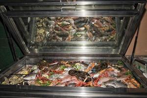 restaurant fresh sea food on display stand photo