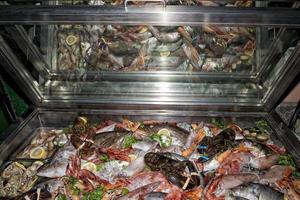 restaurant fresh sea food on display stand photo