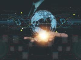 Business people who are networking around the world connect to the internet digital link technology Online data transmission via a wireless network connection. photo