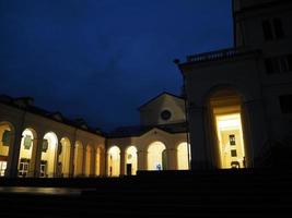 Night view of Madonna della Guardia votive offering sanctuary on Genoa mountain hill church photo