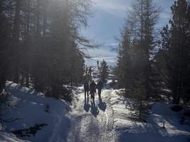 hiking in dolomites snow panorama val badia armentara photo