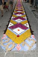 alfombra de pétalos y flores para la celebración del corpus domini christi foto