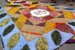 alfombra de pétalos y flores para la celebración del corpus domini christi foto