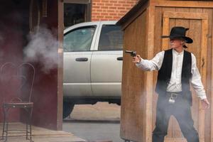 CODY - USA - AUGUST 21, 2012 - Buffalo Bill gunfight at Irma Hotel photo