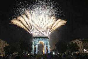Happy new year and merry xmas fireworks on triumph arc photo