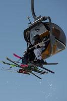 Chair Lift for skiers in winter snow time photo