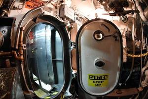 BALTIMORE, USA - JUNE 21 2016 - inside TORSK ii world war submarine view detail close up photo