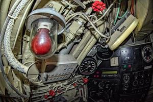 red alert light submarine control room interior view photo