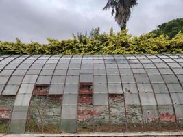 old abandoned greenhouse broken windows photo