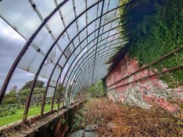 old abandoned greenhouse broken windows photo
