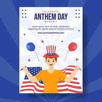 nacional himno día vertical póster con unido estados de America bandera plano dibujos animados mano dibujado plantillas ilustración vector