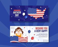 National Anthem Day Horizontal Banner with United States of America Flag Flat Cartoon Hand Drawn Templates Illustration vector