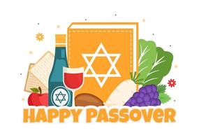 Happy Passover Illustration with Wine, Matzah and Pesach Jewish Holiday for Web Banner or Landing Page in Flat Cartoon Hand Drawn Templates vector