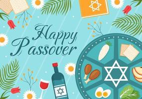 contento Pascua ilustración con vino, matzá y pesach judío fiesta para web bandera o aterrizaje página en plano dibujos animados mano dibujado plantillas vector