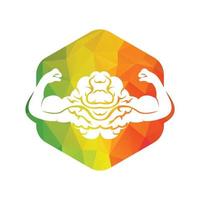 Strong brain vector logo design. Brain with strong double biceps.