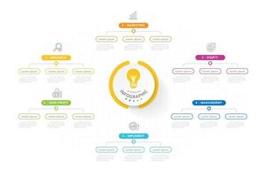 Infographic template for business. 6 Steps Modern Mindmap diagram with topics, presentation vector infographic.