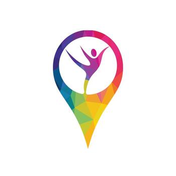 personas y diseño de logotipo de puntero de mapa. símbolo o icono del localizador de personas y gps. plantilla única de diseño de logotipo humano y pin. vector