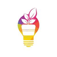 Light bulb and plant in a pot concept logo design. vector