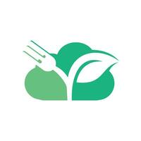 tenedor hoja y nube vector logo diseño. orgánico comida concepto con tenedor y hoja.