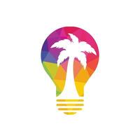 Abstract bulb lamp with palm tree logo design. Tour and travel concept design. vector