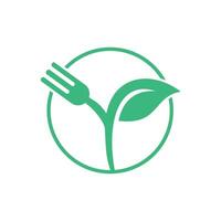 Fork and leaf vector logo design. Organic food concept with Fork and leaf with Fork and leaf.