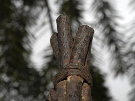 rusted iron bars crossed and tied up photo