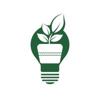 Light bulb and plant in a pot concept logo design. vector