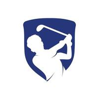 Golf club vector logo design. Golf player hits ball inspiration Logo design