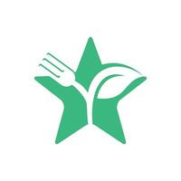 Fork leaf and star vector logo design. Organic food concept with Fork and leaf.