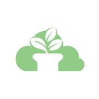 Cloud and Flower Pot Logo Design. Growth vector logo design template.