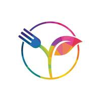 Fork and leaf vector logo design. Organic food concept with Fork and leaf with Fork and leaf.