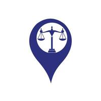 Libra and map pointer logo design. Unique law and pin logotype design template. vector