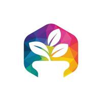 Flower pot and plant logo. Growth vector logo.