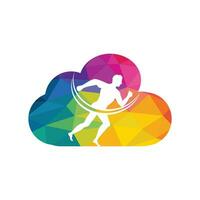 Man Running cloud icon vector logo design. Running man and cloud vector symbol. Sport and competition concept.