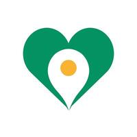 Love point location mark logo design. Travel logo with map pointer sign and heart. GPS location symbol. vector