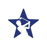 Star Golf club vector logo design. Golf player hits ball inspiration Logo design