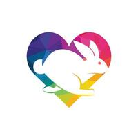 Rabbit love vector logo design. Creative running rabbit and heart icon logo vector concept element.