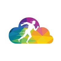 Man Running cloud icon vector logo design. Running man and cloud vector symbol. Sport and competition concept.