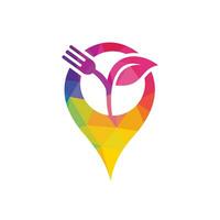 GPS Fork and leaf vector logo design. Organic food concept with Fork and leaf Navigation vector logo.