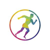 diseño vectorial del logotipo de carrera y maratón. símbolo de vector de hombre corriendo. concepto de deporte y competición.