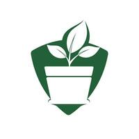 Flower pot and plant logo. Growth vector logo.