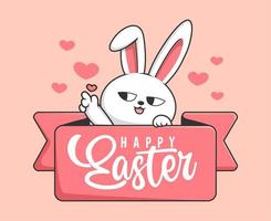 Rabbit Easter Happy Easter Day - Cute Bunny Easter Label with Love vector