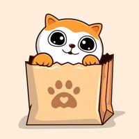 Cat in Paper Bag Kawaii - Orange White Pussy Cat Playing in Shopping Bag vector