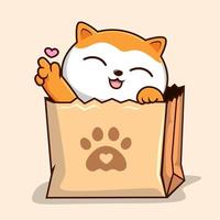 Cat in Paper Bag - Orange White Pussy Cat with Love Hand in Shopping Bag vector
