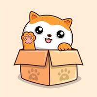 gato en el caja dibujos animados - linda blanco naranja coño gato ondulación patas vector