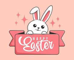 Rabbit Easter Happy Easter Day - Cute Bunny Easter Label vector